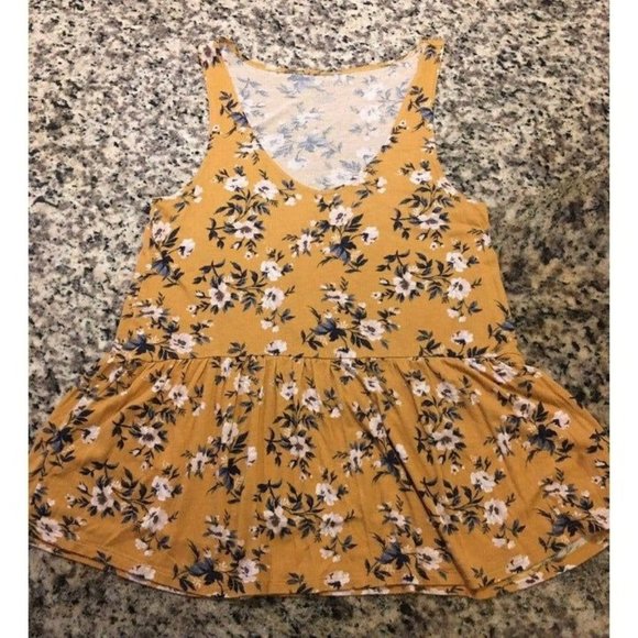 American Eagle Outfitters Tops - American Eagle Mustard Yellow Floral Peplum Tank Top Size XS - MAKE OFFER:)